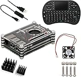 5 in 1 Professional Kit for Raspberry Pi 3 & Pi 2 B and Raspberry Pi B+,black Sliced 9 Layers Case Box + Cooling Fan +Wireless Mini Keyboard + Micro USB Cable with Turn/on Switch+heatsinks