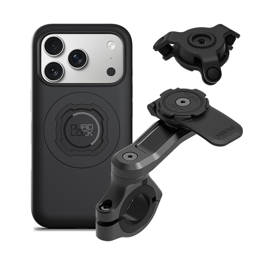 QUAD LOCK Supporto Manubrio PRO per Moto con Ammortizzatore di Vibrazioni e Custodia MAG per iPhone 17 Pro