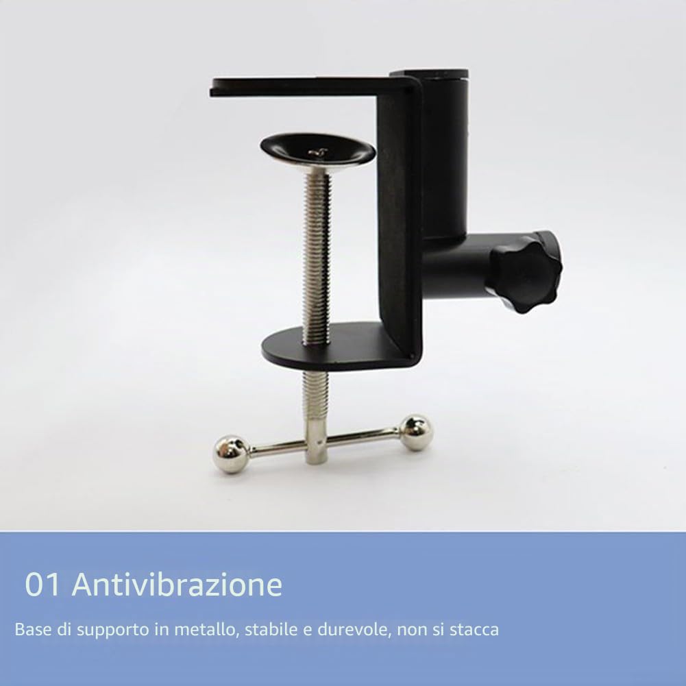 Morsetto per lampada da tavolo, base in metallo, staffa a sbalzo con clip a C, staffa di montaggio per luce da lavoro, per lampada da scrivania, lampada con ingrandimento (bianco)