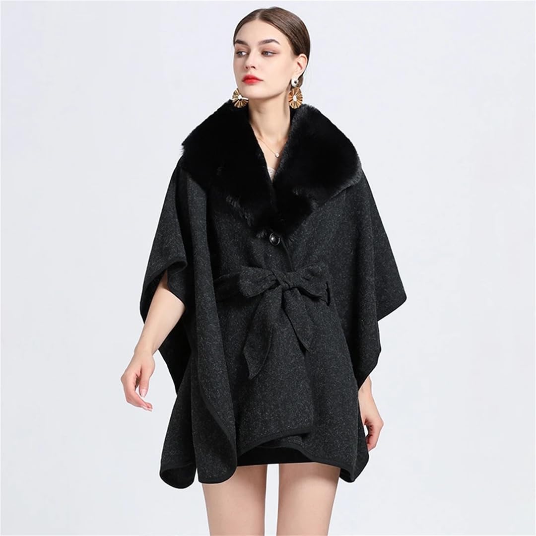 Poncho de Lana cálido de Invierno para Mujer, Chal, cárdigan, Cuello Triangular, cinturón, Capa Suelta (Gris 9, Talla única)