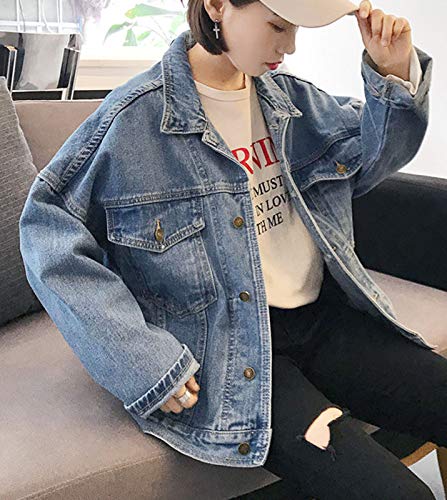 Flygo Women Distressed Boyfriend Denim Trucker Jacket Oversized Loose Cowboy Jean Coat3