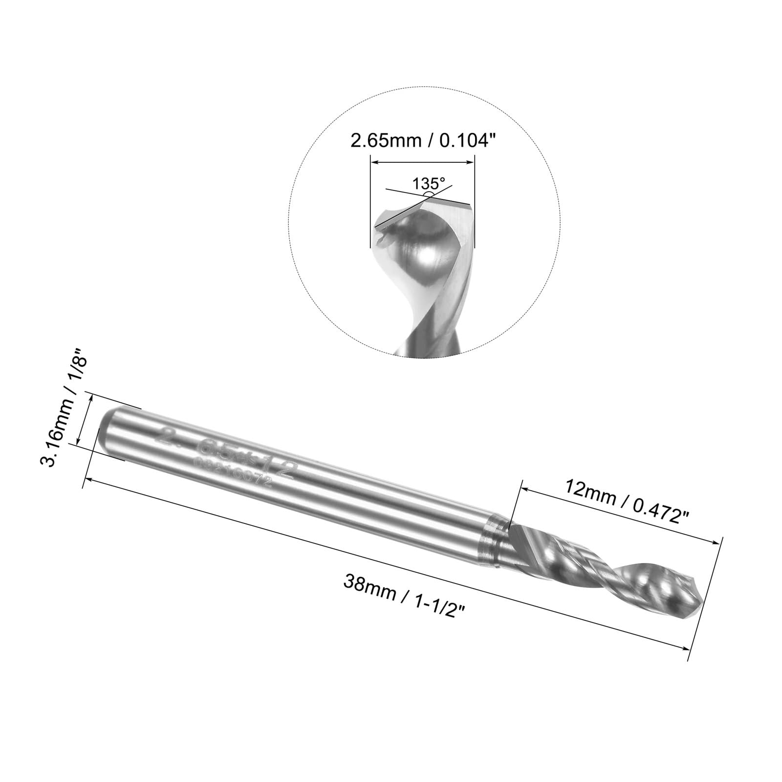 8 brocas PCB de 2,65 mm, carburo de tungsteno, flauta en espiral, grabado, placa de circuito, microbrocas de 0,3 cm (2,65 mm)
