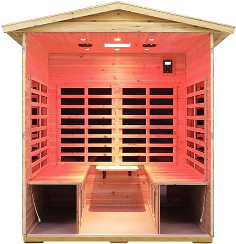 Image of LTCCDSS Full Spectrum Outdoor Sauna 4 Person, Far Infrared Sauna, Low EMF Sauna Room for Home, Low EMF Heaters | Chromotherapys | Bluetooth Speakers | Canadian Hemlock | 73.09 * 48.66 * 83.5 in