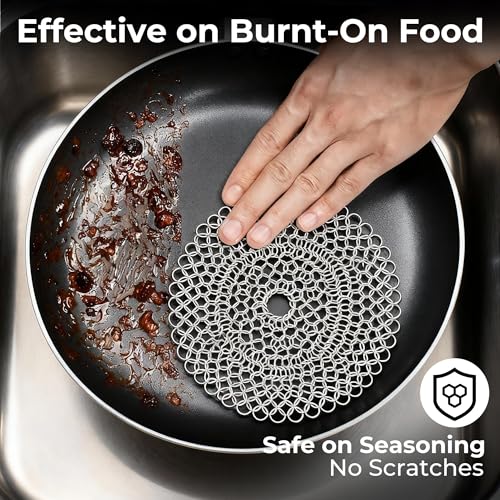 Image of AMAGABELI GARDEN & HOME 7 inchx7 inch Cast Iron Cleaner 316L Stainless Steel Chainmail Scrubber for Griddle Skillet Dutch Oven Wok Grills Stainless Steel Pot Cast Iron Pan
