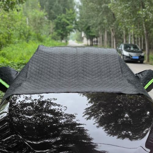 Image of JSCARLIFE Windshield Snow Cover,Windshield Cover for Snow and Ice,Frost Guard Windshield Cover for Car,Snow Ice Frost Sun UV Waterproof Protection with Two Mirror Covers (Black, L (94.5 inch x 57 inch))