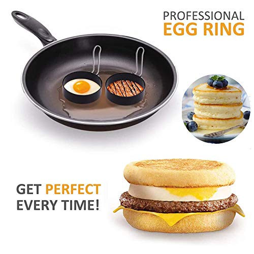 Professional Egg Ring Set,4 Pack Stainless Steel Egg Cooking Rings with Brush, Non Stick Circle Shaper Pancake Mold, Kitchen Cooking Tool for Frying Breakfast Sandwiches Fried Egg Mcmuffin Ring - Thumbnail 3