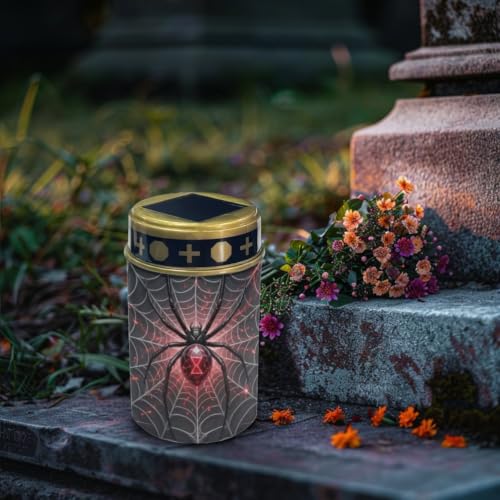 Image of 2 Pcs Gothic Spider LED Flameless Candle | Waterproof LED Grave Lights for Graves, Outdoor Flameless Candle Lamp Lights Halloween Decoration