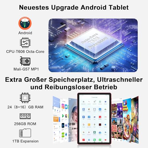Tablet 11 Zoll Android mit, 24GB RAM 256GB ROM TF 2TB, Octa-Core, GMS, 5G WiFi 6, Bluetooth 5.0, Widevine L1, 5MP+13MP, 8000mAh, Gesichtserkennung, 1280 * 800, GPS, Ultraschnell Tablet mit Case - Red 4