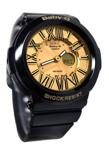 Casio Baby-G Neon Illuminator Gold Dial Black Resin Ladies Watch BGA160-1B
