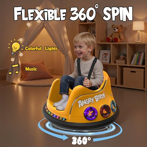 Image of ANPABO 12V Bumper Car for Kids, w /Remote Control, 360 Spin, Yellow