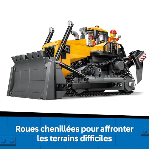 LEGO City Le Bulldozer Jaune - Jeu de Construction de véhicule de Chantier de Grande Taille - 3 Minifigurines - Briques supplémentaires & Panneau - Cadeau d'anniversaire pour garçon dès 8 Ans 60466