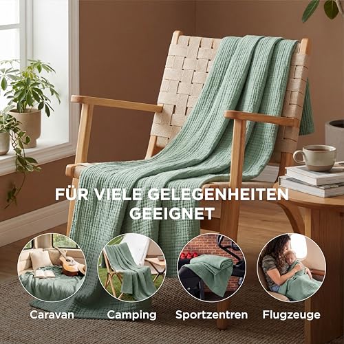 BEDSURE Musselin Decke 100% Baumwolldecke - Tagesdecke, Grün, 130x150 cm – Ansicht 4