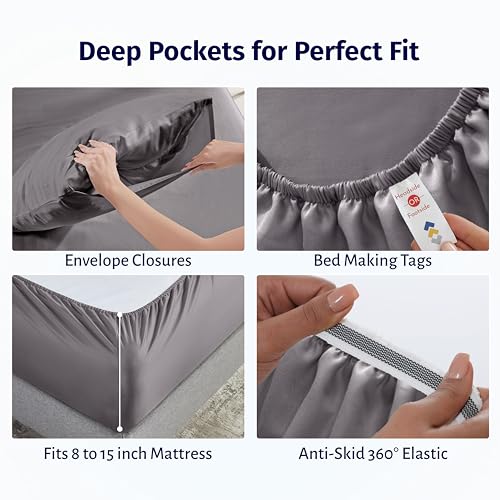 Image of California Design Den Full Sheet Set - Certified 100% Egyptian Cotton, Lightweight & Crisp Percale Sheets Full Size with Deep Pockets, Durable Luxury Bedding Set - Grey