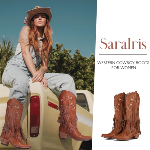 Image of SaraIris Women's Cowgirl Boots Knee High Fringe Boots