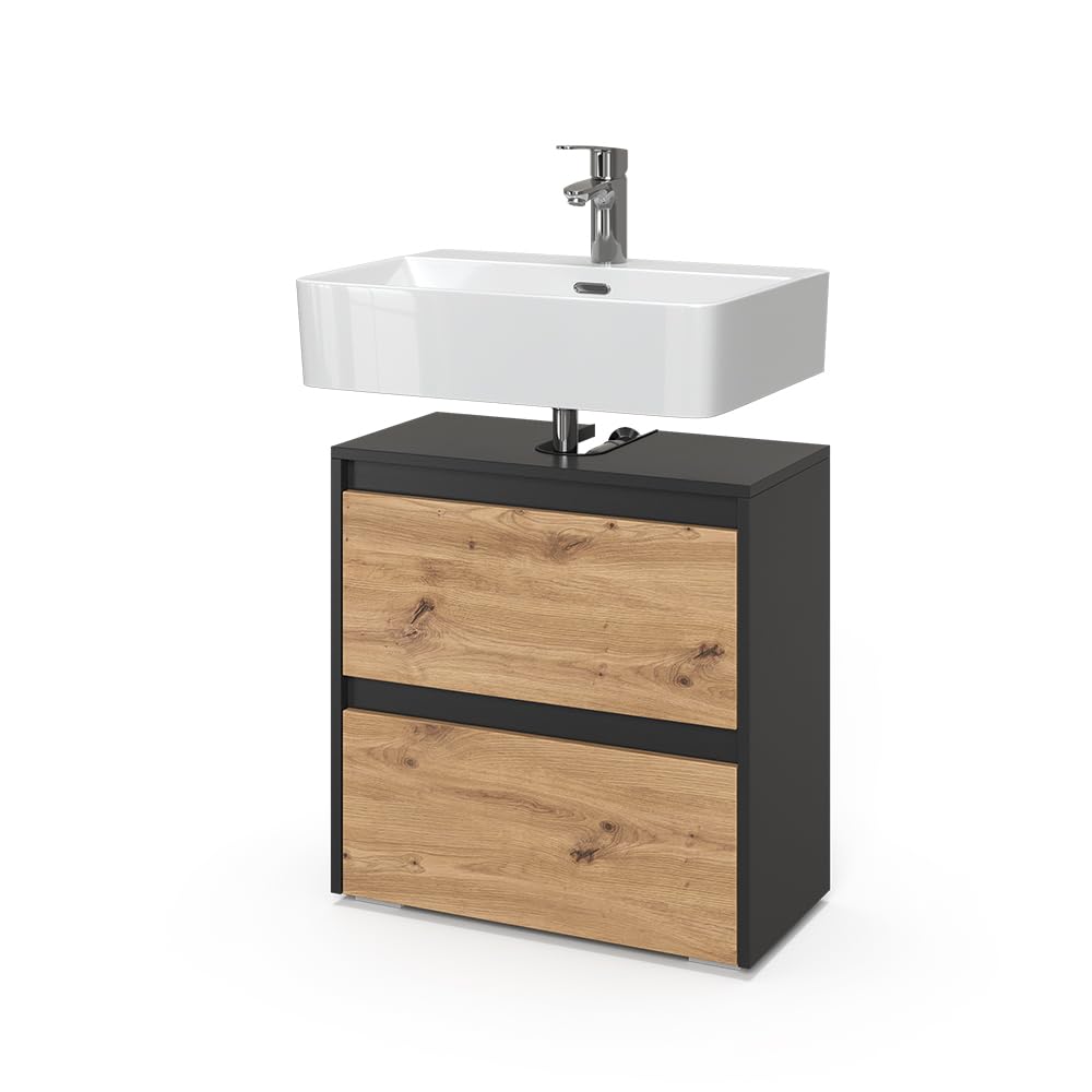 Vicco Meuble sous Vasque Simple Majest, Artisan, 60.1x62cm avec 2 tiroirs, avec découpe pour Siphon et Ouvertures de Ventilation pour l'installation
