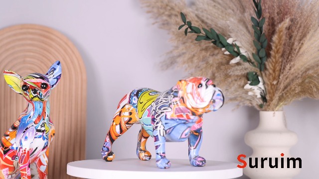 ブルドッグ フィギュア モダングラフィティアート デコレーションアニマル Amazon.com: suruim Creative Colorful English Bulldog