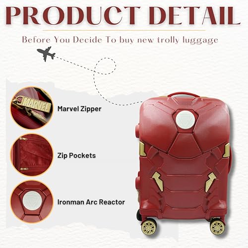 Marvel Iron Man Cabin Luggage 19” | LED Light Carry-On Suitcase | Hard-Shell Spinner Wheels, Lightweight ABS, Secure TSA Lock | Airline Approved | Travel Bag for Kids & Adults2