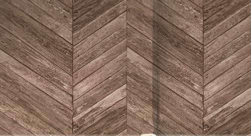 Image of Eurotex Non Adhesive Wallpaper Roll Vintage Herringbone Wood Plank Design for Covering Living Room, Bedroom Walls (PVC, Size- 57sqft, Wooden Plank)