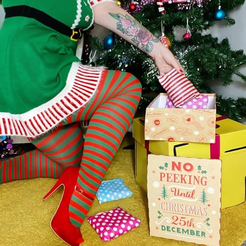 Image of MANZI Striped Tights for Women Footed Stretchy Opaque Pantyhose for Halloween Xmas 2 Pairs