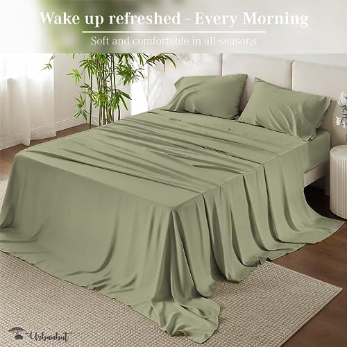 URBANHUT 800 Thread Count Egyptian Cotton Queen Size Sheets Set (4 Pc) - Ultra Soft & Smooth, Sateen Weave Queen Size Sheets, Luxury Hotel Sheets with 16" Deep Pocket - Sage