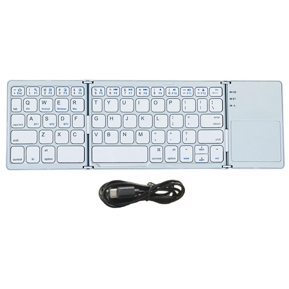 Teclado Bluetooth Teclado InaláMbrico Plegable Panel TáCtil para iOS/Android/Tablet Teclado de TeléFono MóVil Plata
