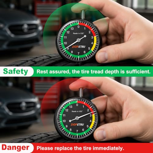 Image of Ziopetru Tire Tread Depth Gauge, Easy-Read 1 /32-Inch Tire Wear Checker