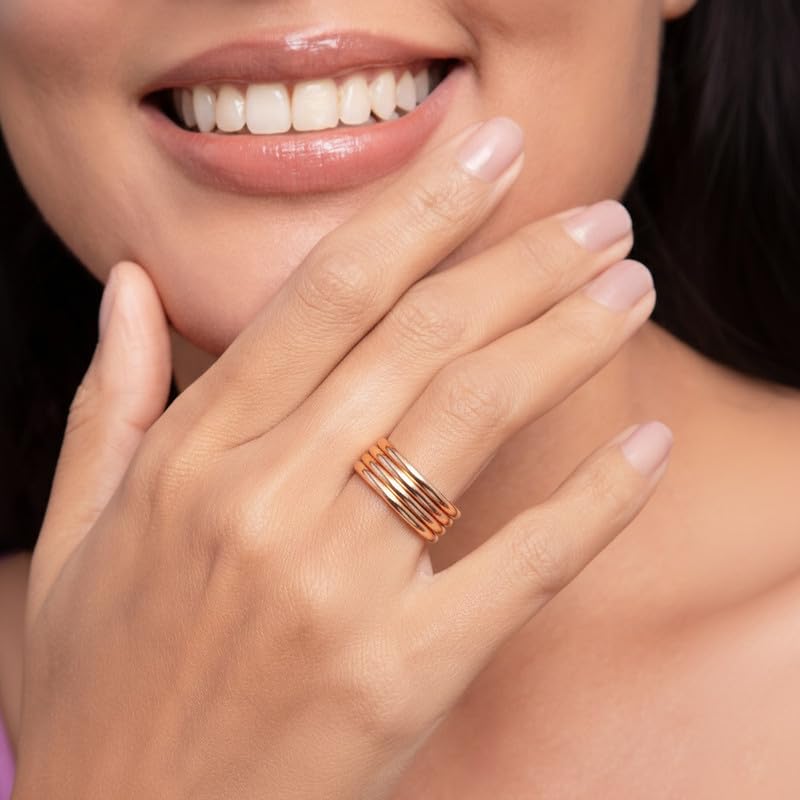 Image of Kisna Diamond & Gold Jewellery 18KT (750) Rose Gold For Women|Real Gold Band|Gold Band Women|Stylish & Simple Daily Wear Gold Band|Gift for Her, Birthday, Anniversary|Auric Line Gold Band S16