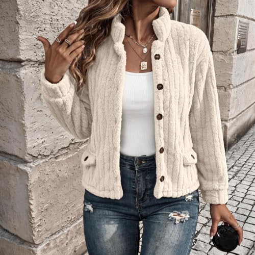 Sherpa Fleece Jacket Women Stand Collar Button Coat Travel Winter Daily Use - image 9