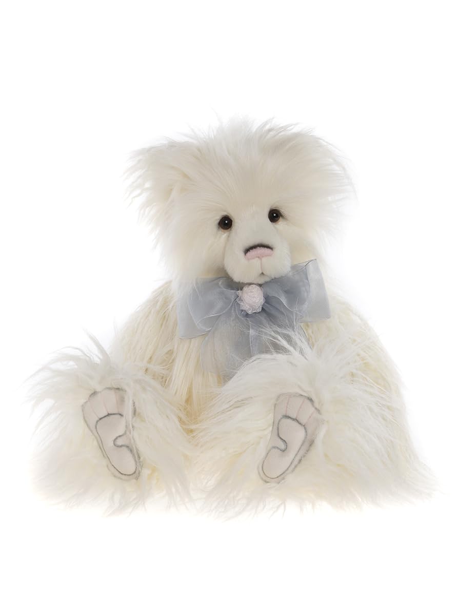 Charlie Bears - Charmaine | Plush Teddy Bear, Long White Plush Fur Bear, Fully Jointed, Handmade, Bow Accessory, Collectable, Keepsake