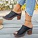 Women's Summer Fish Mouth Heel Sandals Vintage Slip on Summer Dress Chunky Block Heel Slippers Fashion Breathable Walking Vacation Casual Shoes
