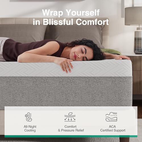 Image of Novilla 14 Inch Full Size Gel Memory Foam Mattress in a Box, Motion Isolation & Edge Support, Grey, CertiPUR-US Certified