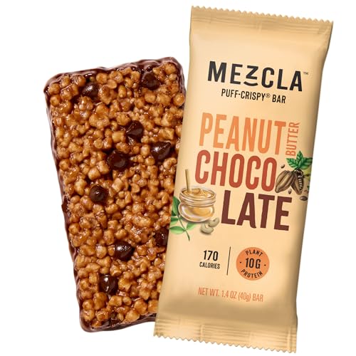 Mezcla Puff Crispy Protein Bars Gluten Free & Vegan Protein Bars 10g Protein Alt for Crispy Rice Treat Granola Bars & Breakfast Bars Healthy Snacks for Adults Peanut Butter Chocolate 1 Count