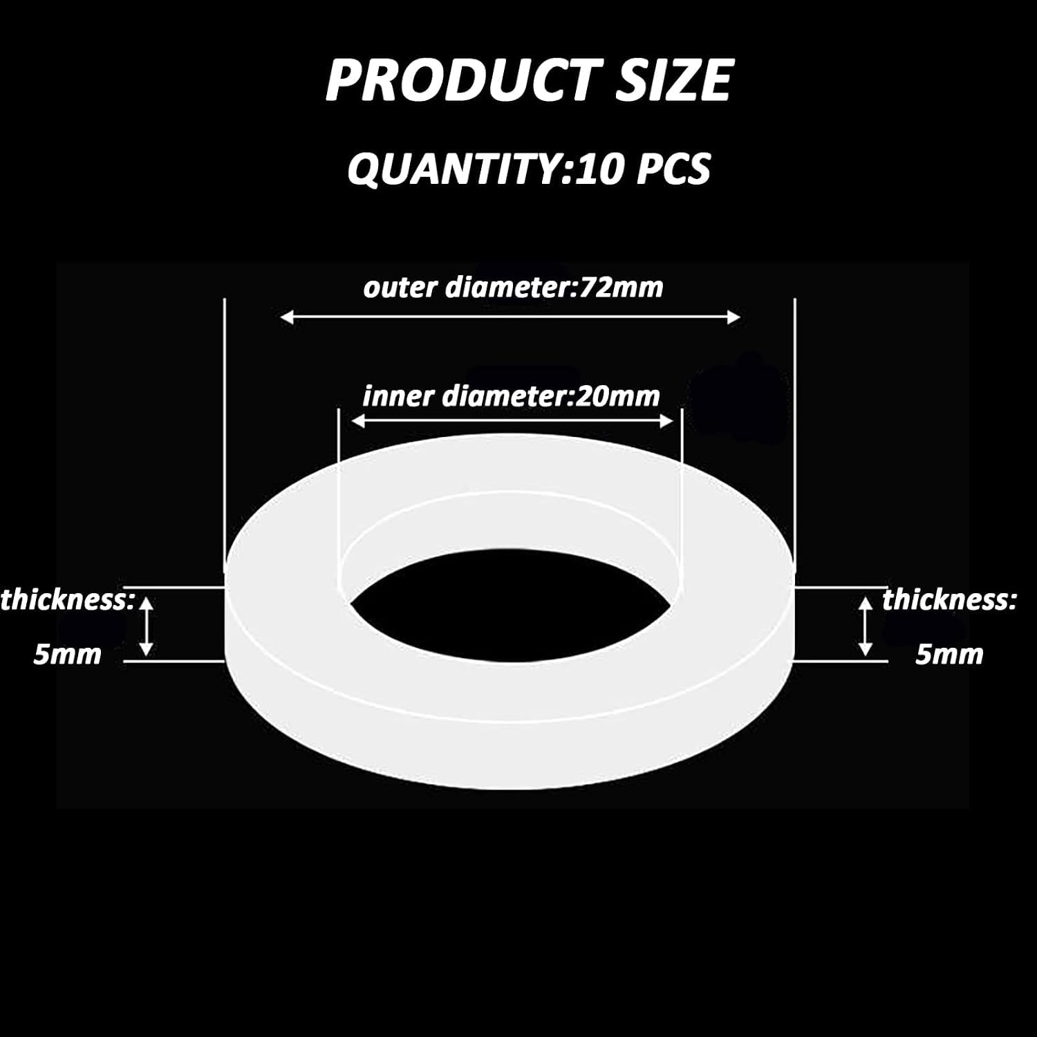 10 piezas juntas de silicona diámetro interior 20mm anillo sellado impermeable for sellar y reparar varios tornillos accesorios tuberías(72mm*5mm)