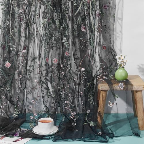 NBEADS 3 Yard Floral Bestickter Spitzen-Stoff, 160cm Polyester Mesh Bestickt Spitze Trim Stickerei Tüll-Stoff für Party Kleid Rock Kleidung DIY...