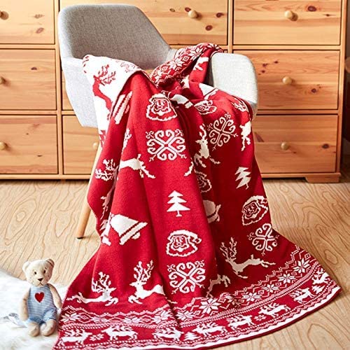 Decorative Christmas Lightweight Soft Cozy Knitted Throw Blanket (Snowflake and Reindeer),51