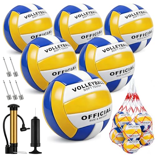 6 Pack Volleyballs Official Size 5 Waterproof Soft Volleyball With Pump and Net Bag for Indoor Outdoor Beach Pool Water Gym Training - Competition Volley Ball for Training Match for Beginner
