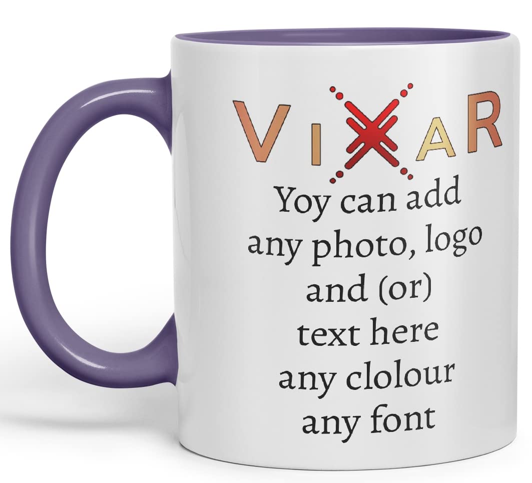Vixar Personalised Mug Cup with Your Photo Text Coloured Inside and Handle 11oz Gift customised Custom Bulk Also (Purple)