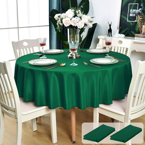 KAIPHO 2 Pack Green Round Tablecloth Waterproof Table Cloth, 60 inch
