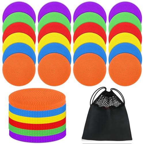 SIFENYU 4inch 9 Inch Poly Spot Markers for Gym Floor Poly Spots 12/18/24/36 Pcs Round Non-Slip Rubber Floor Dots Agility Markers Flat Cones for Sports Soccer PE Training Dance Classroom Activities