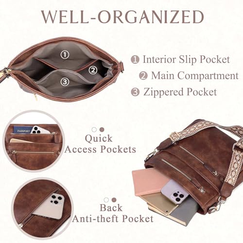 VASCHY Crossbody Bag Purse for Women, Fashion Vegan Leather Medium Multi-pocket Cross Body Messenger Bag Handbag Guitar Strap3