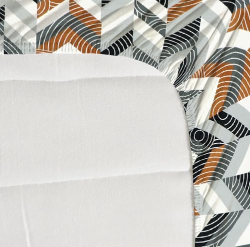 Image of NEW LEAF Premium Cotton Elastic Fitted Bedsheets with 2 King Size Pillow Covers | Double Bed with All Around Elastic 180 TC Supersoft | Size - 72 King Sizex78+10 inches | Rust Grey Geometric