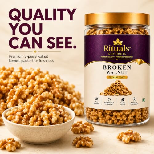 Image of RITUALS Premium Broken Walnut Kernels 500g | Walnuts Without Shell | Fresh Akhrot Giri | Natural Walnut Pieces | Healthy Dry Fruits | Rich in Omega-3, Protein & Fibre | Reusable Airtight Jar