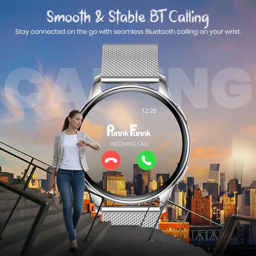 Image of PunnkFunnk Active 2 Smartwatch, 1.39 inch HD Round Display, Bluetooth Calling, Heart Rate & SPO₂, 100+ Sports Modes, IP67, Long Battery Life for Men & Women (Millanese Silver)
