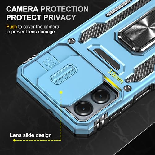 Image of Slide Camera Cover with Ring Holder Mobile Phone Case Cover for Motorola Moto G54 (Blue)