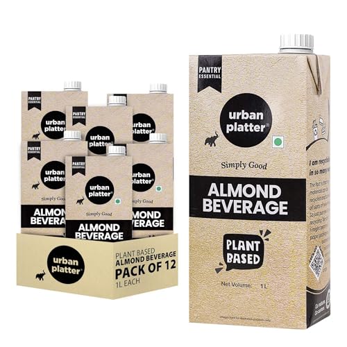 Image of Urban Platter Almond Milk, 1 Litre, Pack of 12 (Unsweetened | Lactose-Free | Plant-Based Milk Alternative | Works Beautifully in Tea and Coffee)