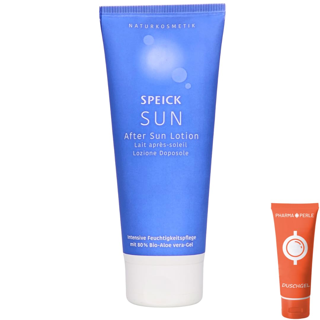 Speick Sun After Sun Lotion, 1x 200 ml I Intensive Feuchtigkeitspflege mit 80% Bio-Aloe Vera-Gel I Für sonnenstrapazierte Haut I Kühlt und beruhigt I Spar-Set plus Pharma Perle give-away