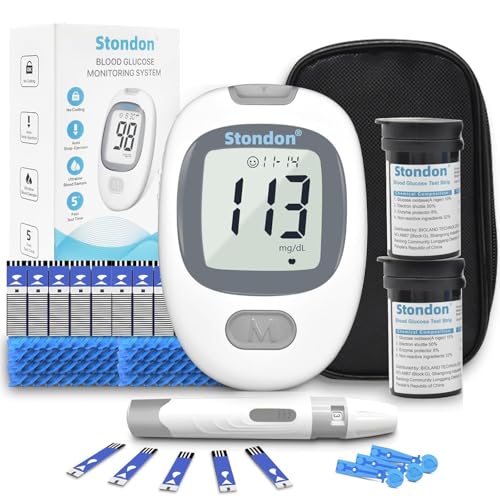 Glucose Monitor Kit, Diabetes Testing Kit, Blood Glucose Meter, 100 Glucometer Strips, 100 Lancets, Test Strips Blood Sugar Meter Glucometer (White)