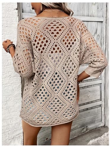 Verdusa Crochet Boho Tops 3/4 Length Sleeve Womens Tops Off The Shoulder Summer Sweater Beach Cover Ups2