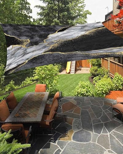 Boanket Sun Shade Sail 8' x 10', Black Marble Rectangular Waterproof Outdoor Sun Shades, Grey Ombre Modern Abstract Art Ink Painting Shade Cloth for Patio Deck Terrace Garden Lawns Beach Backyard