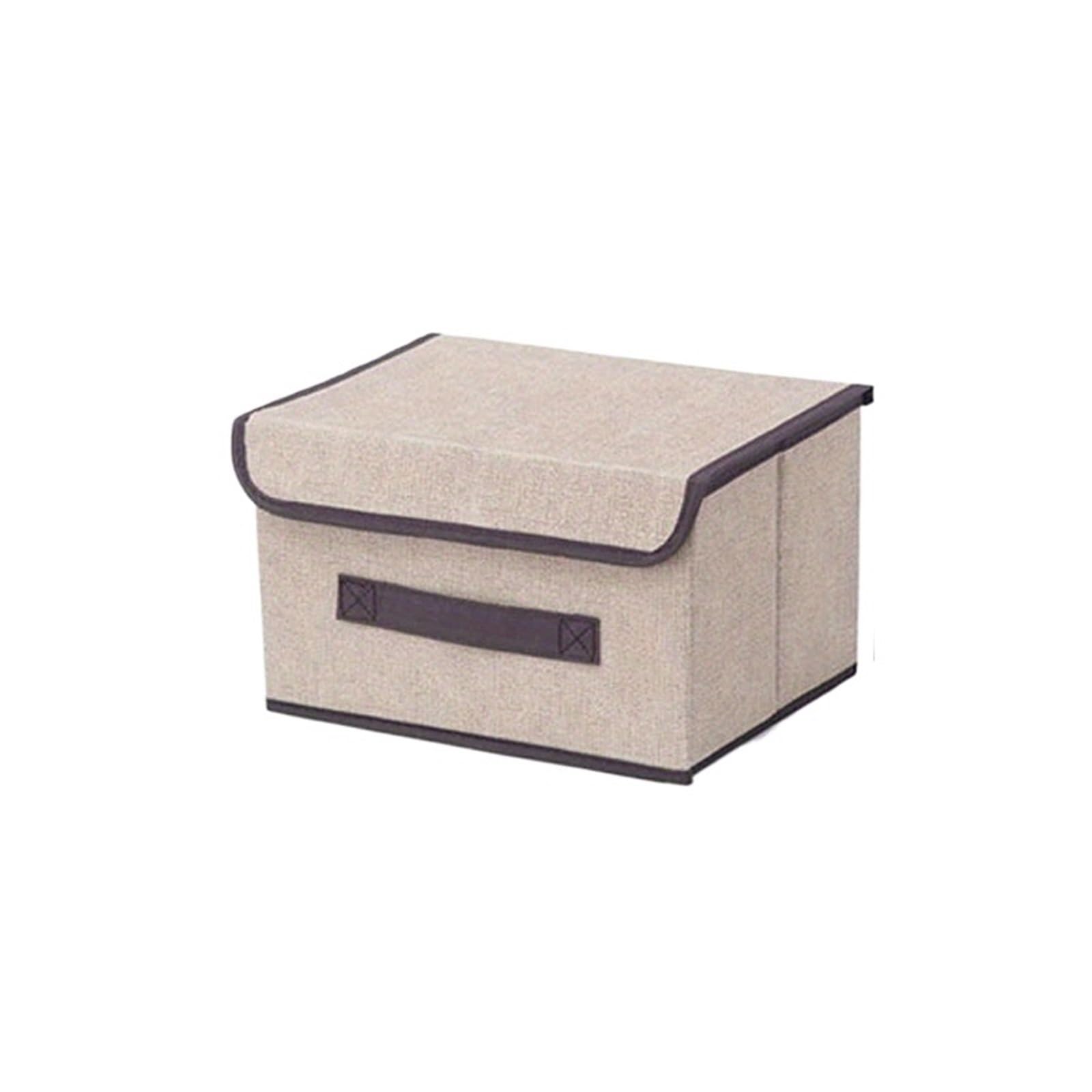 EWUHYFP Storage Boxes 1pc Imitation Linen Fabric Storage Box Foldable Portable Dustproof Bin With Lid Clothes Sundries Organizer(Beige-S)